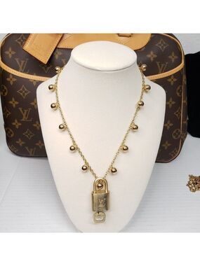 Authentic Louis Vuitton Gold Padlock W/ Unbranded Beads Balls Stainless Chain